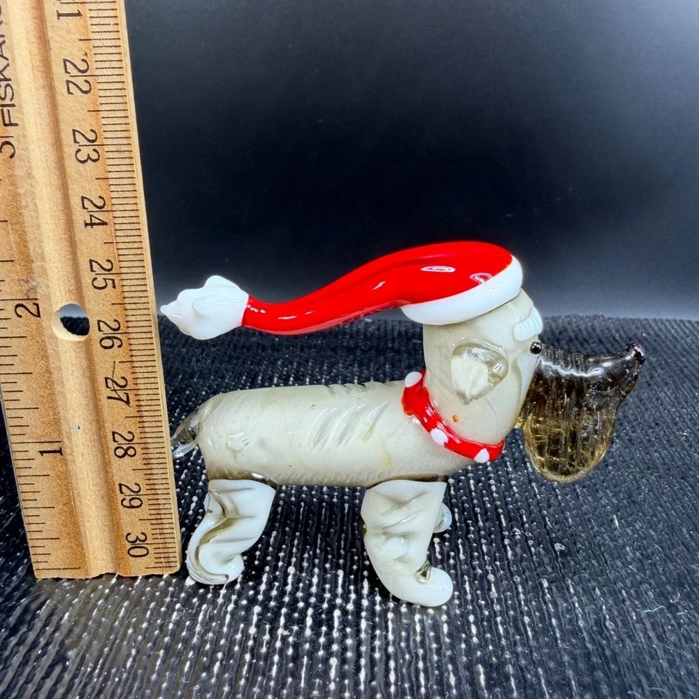 Pier 1 Blown Glass Schnauzer Dog Figurine Santa Hat Christmas‎ Holiday 3 Inch